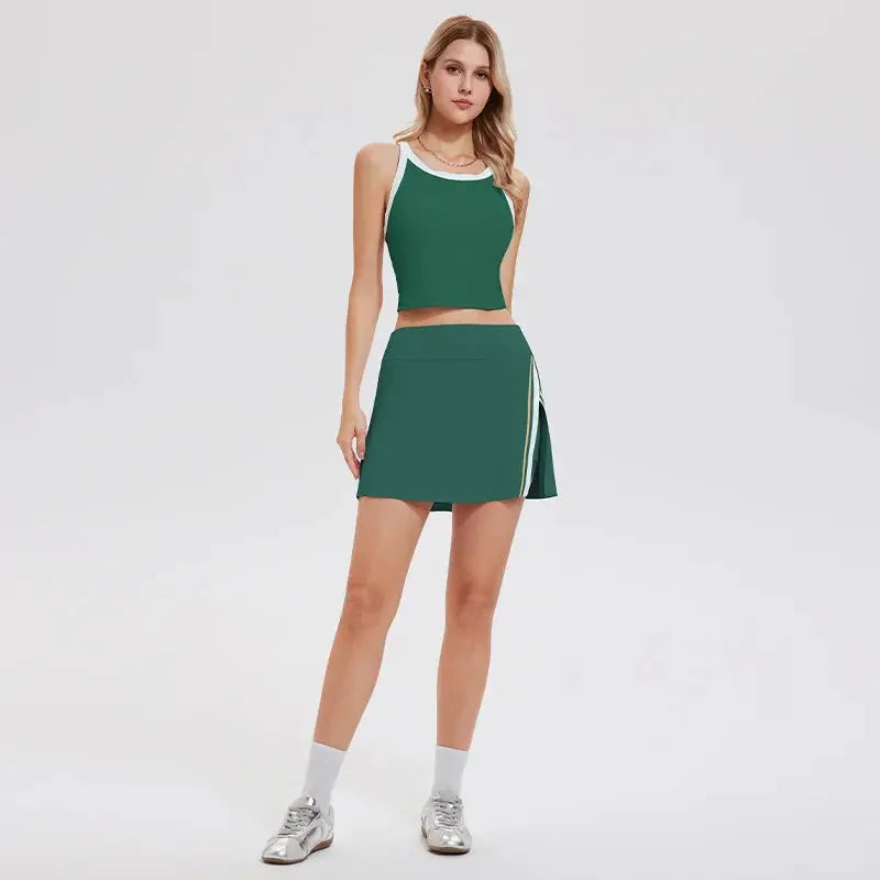 Ensemble Fitness Femme 2 Pièces Uni - Débardeur et Jupe Courts, Respirant et Extensible Image