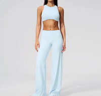 Ensemble Yoga Femme 2 Pièces Dos Nu - Soutien-Gorge et Pantalon Évasé Taille Haute