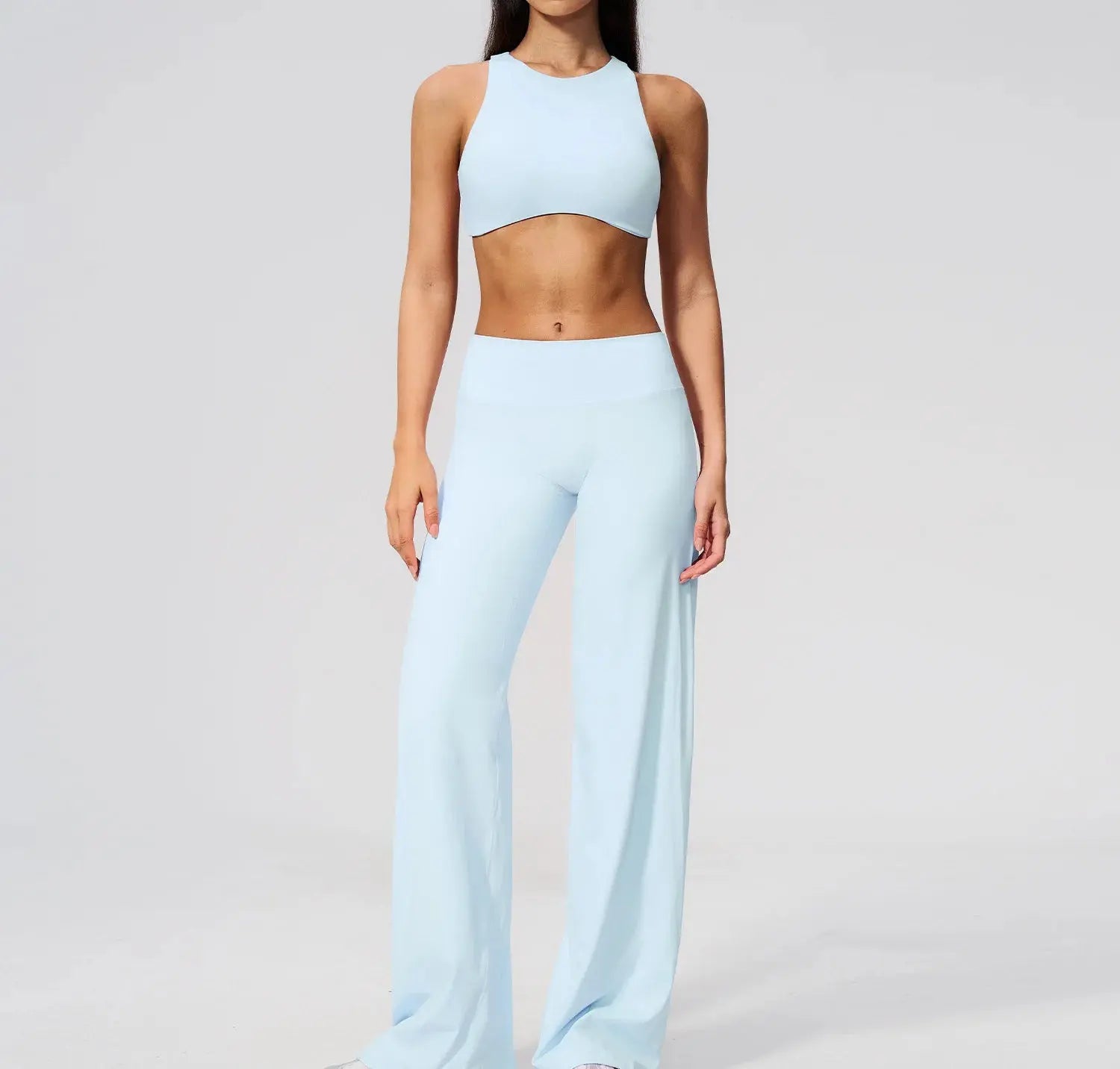 Ensemble Yoga Femme 2 Pièces Dos Nu - Soutien-Gorge et Pantalon Évasé Taille Haute