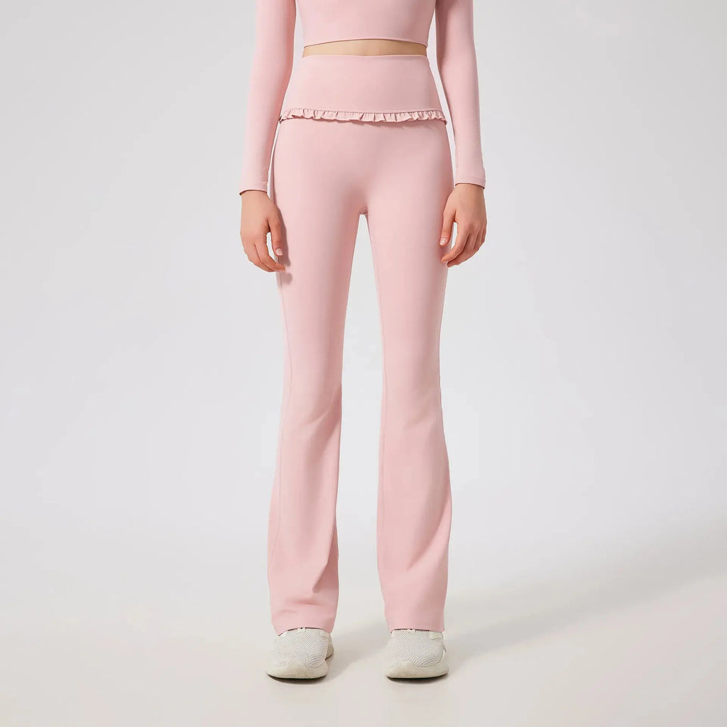 Ensemble de Yoga Femme en Dentelle Col Carré - Top à Manches Longues et Pantalon Évasé