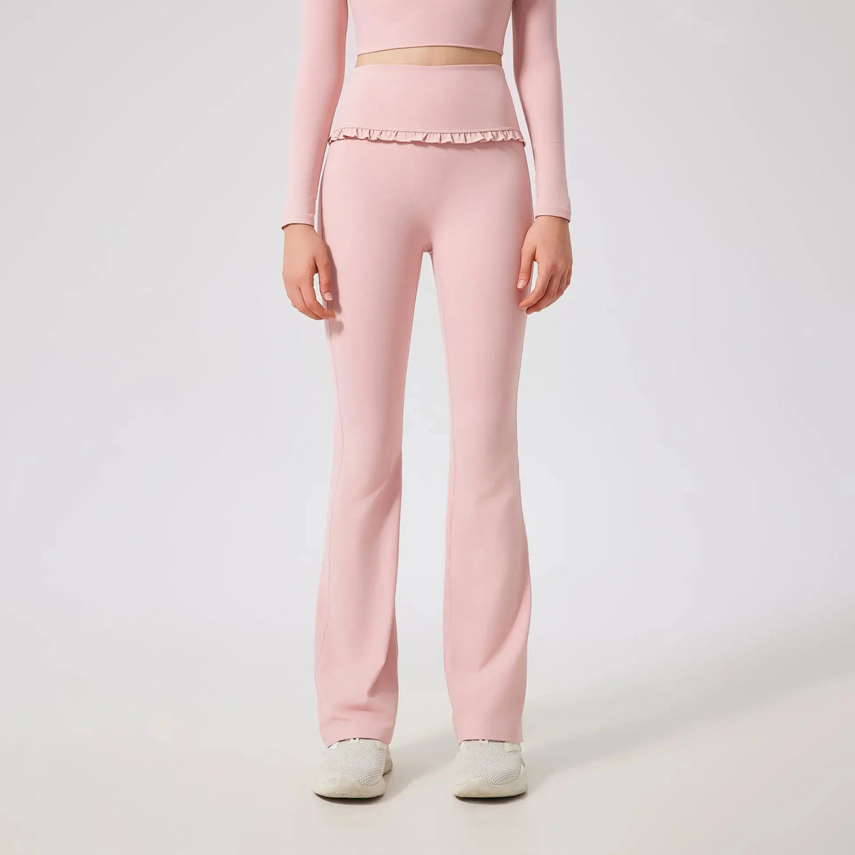Ensemble de Yoga Femme en Dentelle Col Carré - Top à Manches Longues et Pantalon Évasé