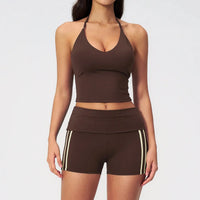 Ensemble Fitness Femme à Bretelles en T - Short Taille Haute Repliable