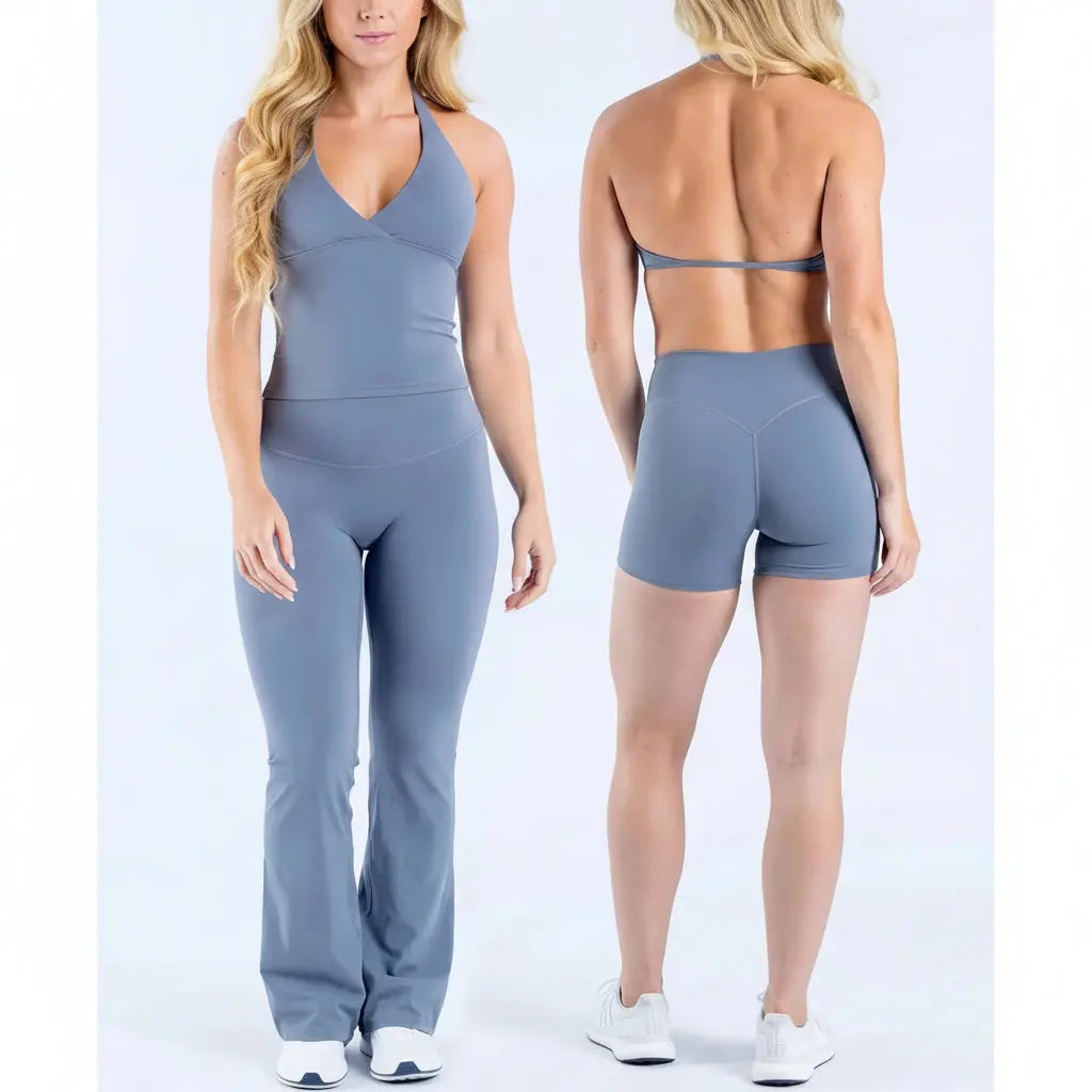 Ensemble Yoga Femme 2 Pièces Short Respirant - Nylon Spandex pour Pilates et Fitness