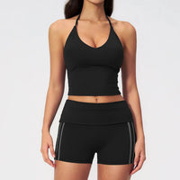 Ensemble Fitness Femme à Bretelles en T - Short Taille Haute Repliable