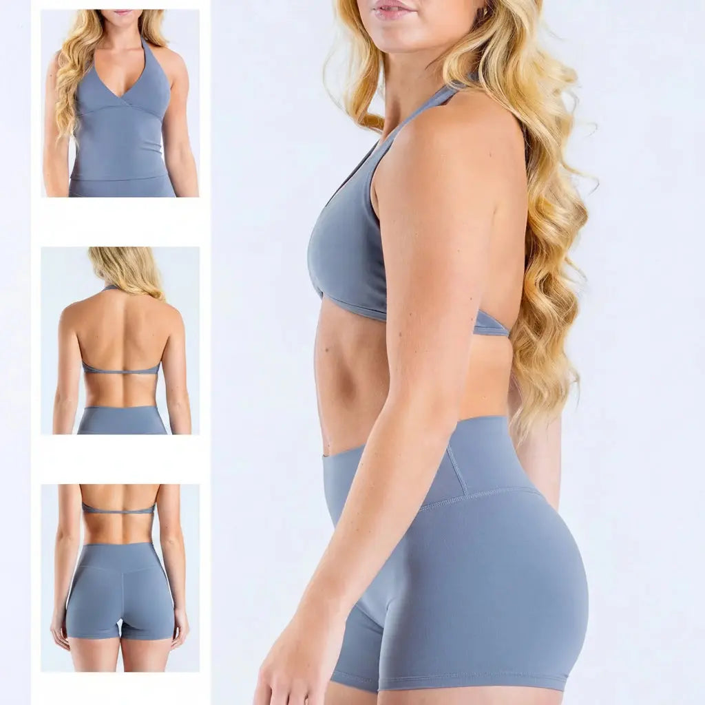 Ensemble Yoga Femme 2 Pièces Short Respirant - Nylon Spandex pour Pilates et Fitness