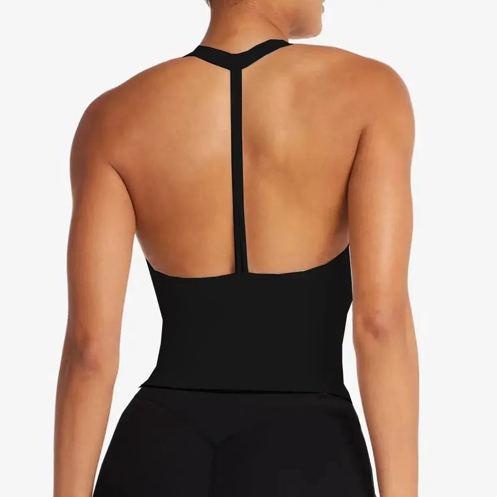 Top Crop Femme Sans Manches Col V Racerback Respirant Fitness - OR278