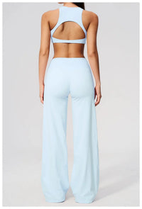 Ensemble Yoga Femme 2 Pièces Dos Nu - Soutien-Gorge et Pantalon Évasé Taille Haute