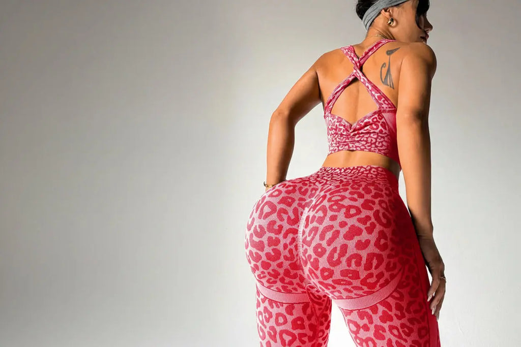 Ensemble Yoga Femme 2 Pièces - Soutien-Gorge Dos Croisé et Legging Imprimé Léopard Sans Couture - 25SOC322