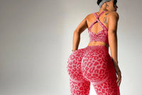 Ensemble Yoga Femme 2 Pièces - Soutien-Gorge Dos Croisé et Legging Imprimé Léopard Sans Couture - 25SOC322