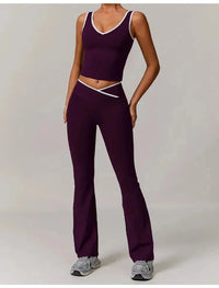 Ensemble Yoga Femme 2 Pièces - Débardeur Sans Manches et Short Taille Haute Contraste - 1601819039506