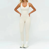 Ensemble Fitness Femme Sans Manches à Rayures Contrastées - Col en V
