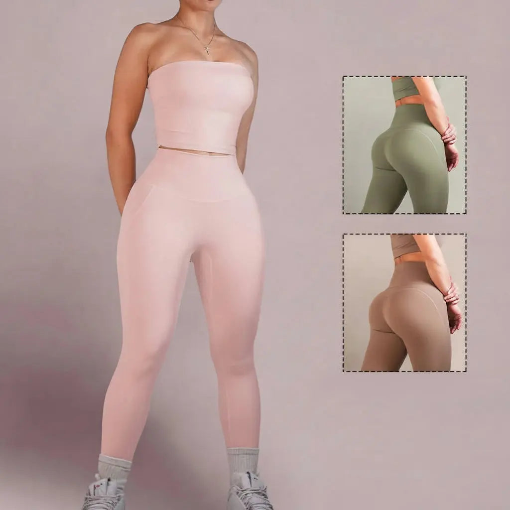 Ensemble Yoga Femme 2 Pièces Sans Manches - Soutien-Gorge Bandeau et Short Taille Haute - Mango-25492