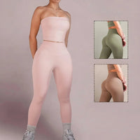Ensemble Yoga Femme 2 Pièces Sans Manches - Soutien-Gorge Bandeau et Short Taille Haute - Mango-25492