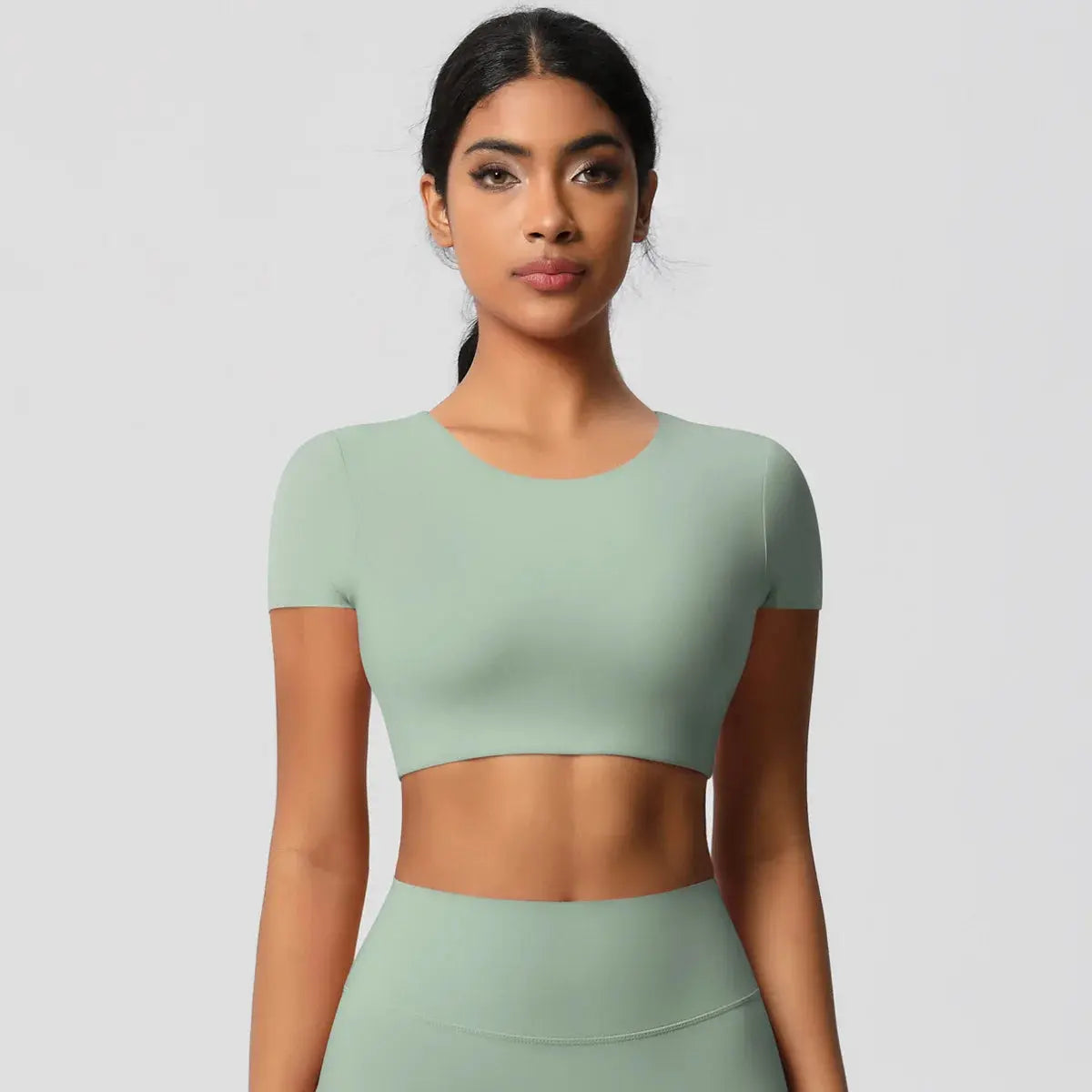 Ensemble Yoga Femme 2 Pièces Sans Manches Col Halter Côtelé Sans Couture - Y3530118