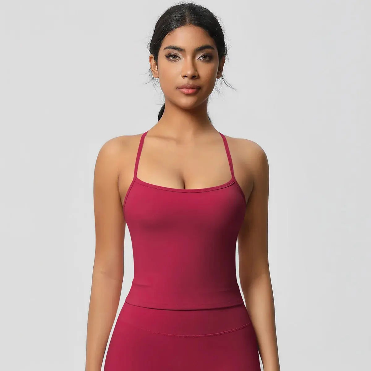 Ensemble Yoga Femme 2 Pièces Sans Manches Col Halter Côtelé Sans Couture - Y3530118