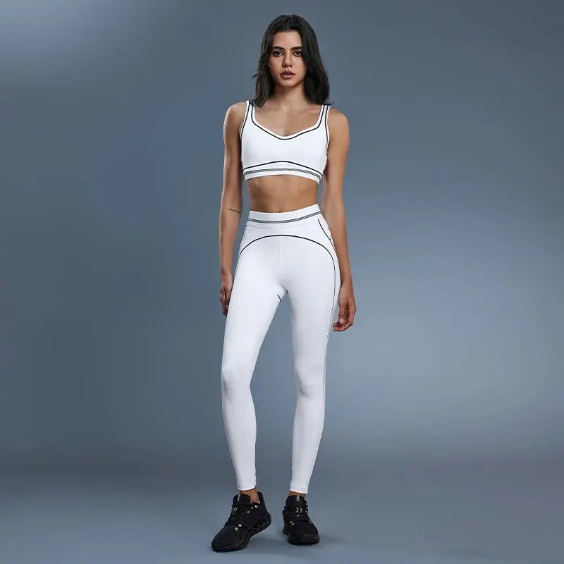 Ensemble Yoga Femme 2 Pièces - Soutien-Gorge à Bretelles et Legging Taille Haute Sans Couture - D25128+D25129