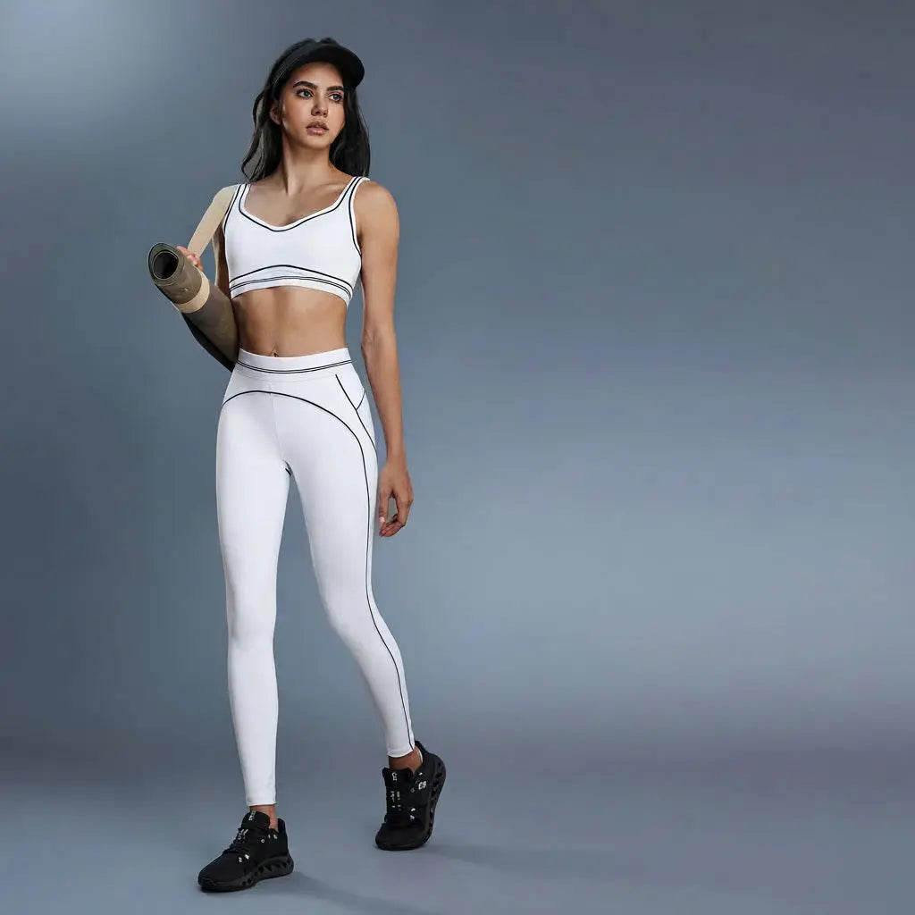 Ensemble Yoga Femme 2 Pièces - Soutien-Gorge à Bretelles et Legging Taille Haute Sans Couture - D25128+D25129
