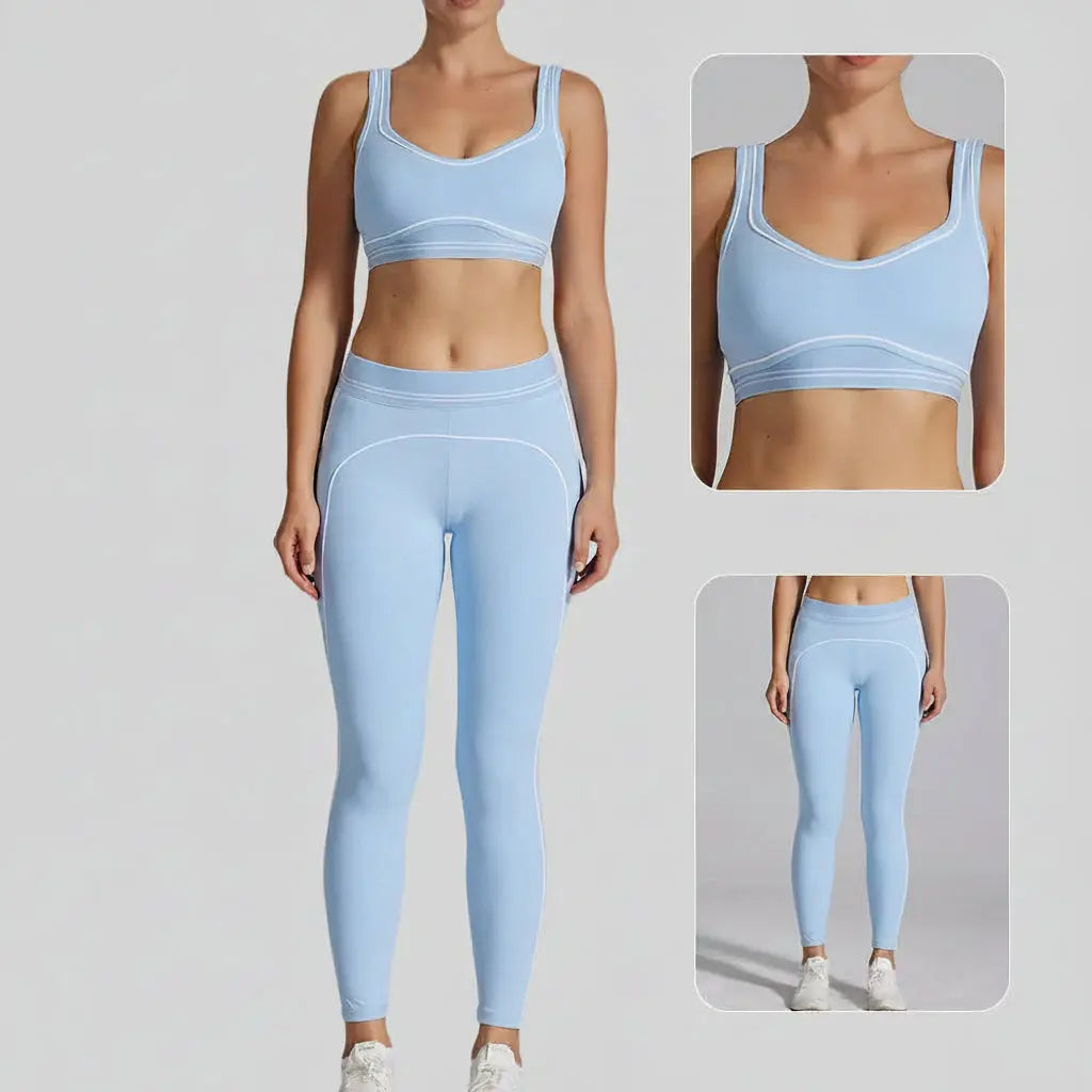 Ensemble Yoga Femme 2 Pièces Sans Couture Dos Nu Halter Bloc Couleur - TZ2512172
