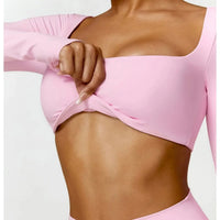 Ensemble Sport Femme 2 Pièces - Soutien-Gorge à Manches Longues et Short Taille Haute - 004