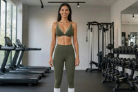 Ensemble Yoga Femme 2 Pièces - Legging Taille Haute et Soutien-Gorge Triangle à Bretelles Doubles Contraste - YST-016
