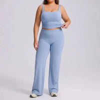 Ensemble Fitness Femme Grande Taille Col Carré - Haut Sans Manches et Pantalon Évasé
