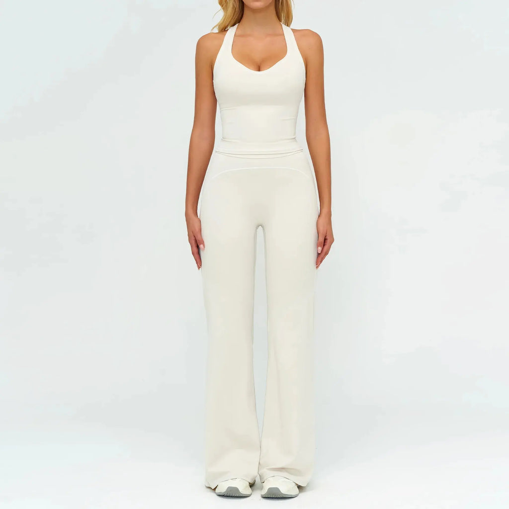 Ensemble Fitness Femme Sans Manches à Rayures Contrastées - Col en V