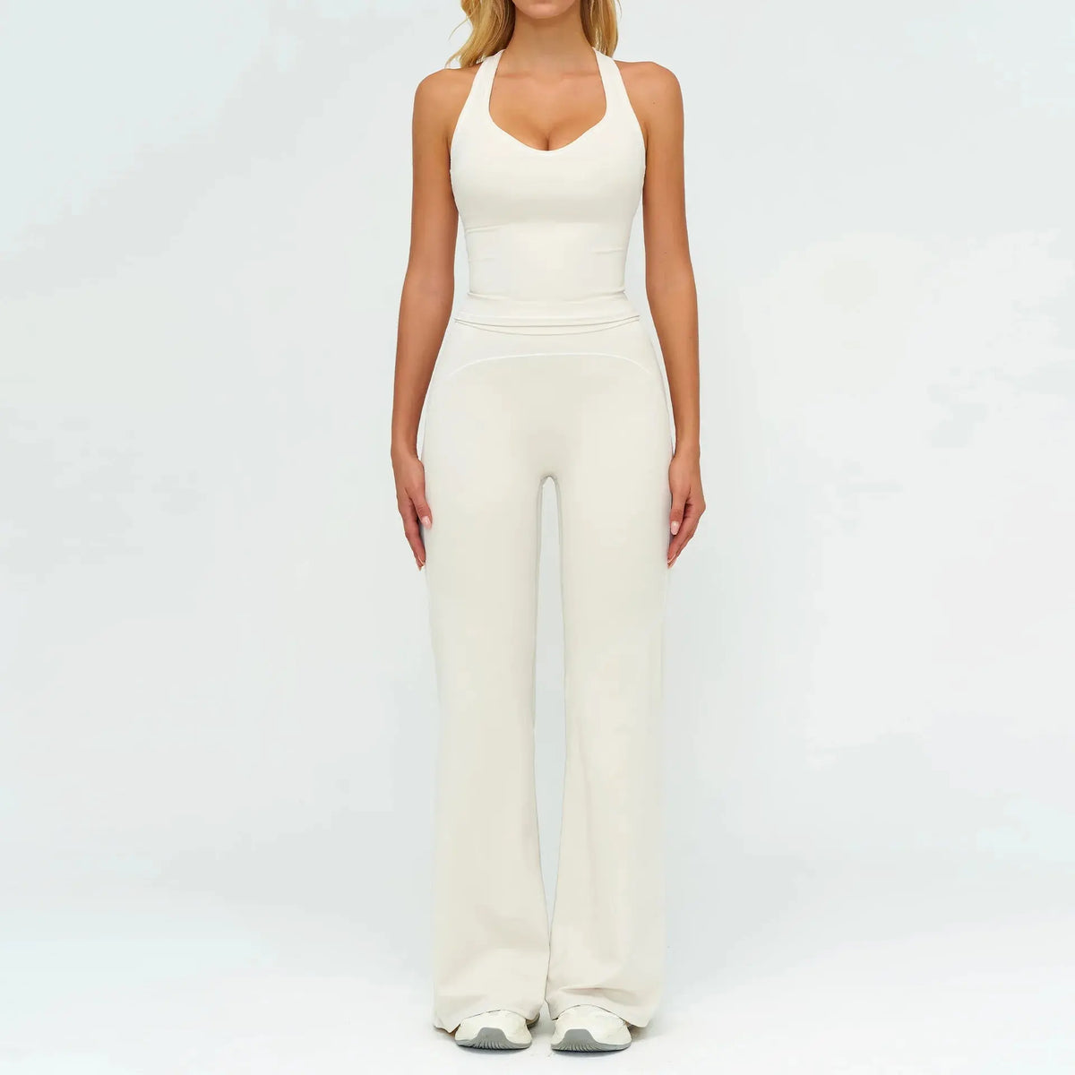 Ensemble Fitness Femme Sans Manches à Rayures Contrastées - Col en V
