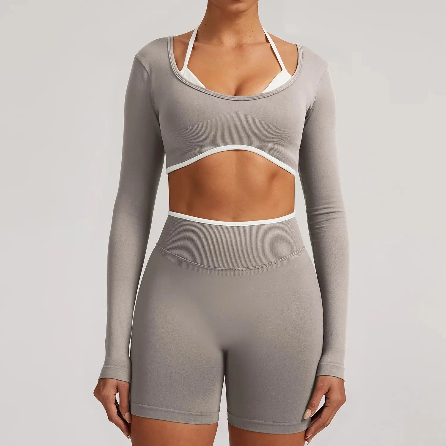 Ensemble Yoga Femme 2 Pièces Sans Couture - Legging Taille Haute et Soutien-Gorge Color Block