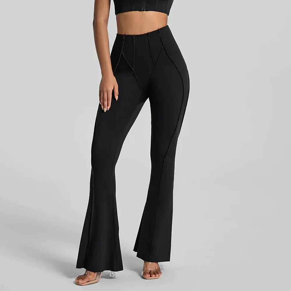 Ensemble Deux Pièces Yoga Femme Automne Manches Longues Pantalon Évasé - YY082