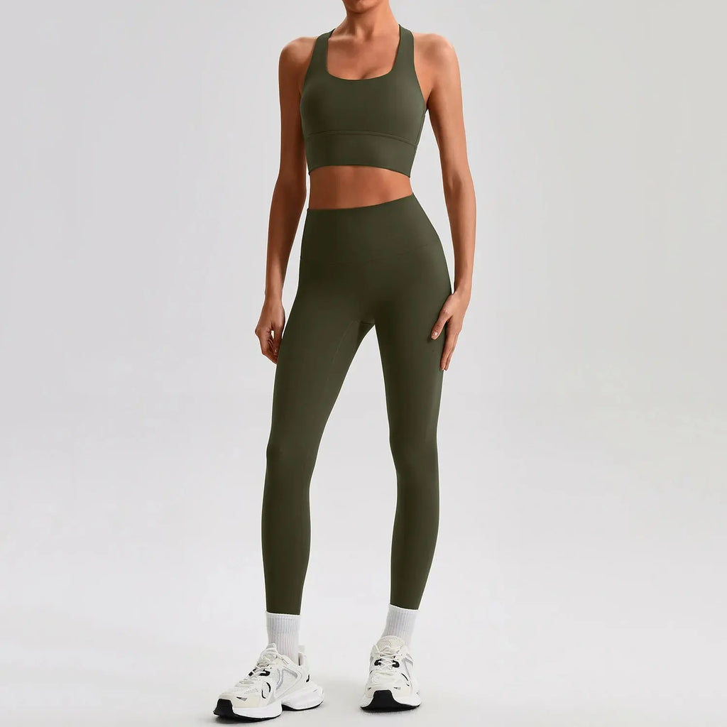 Ensemble Yoga Femme 2 Pièces - Soutien-Gorge Dos Croisé et Legging Taille Haute - JYTZ8697