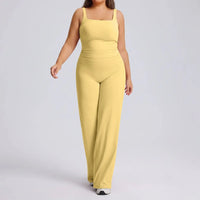 Ensemble Fitness Femme Grande Taille Col Carré - Haut Sans Manches et Pantalon Évasé