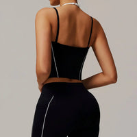 Ensemble Yoga Femme 2 Pièces Sans Manches Taille Haute - Débardeur Col Halter et Short Respirant - DBX5009