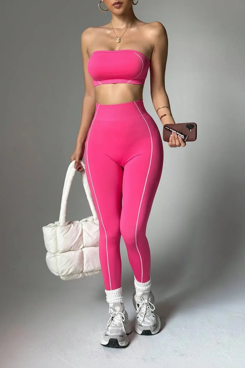 Ensemble Yoga Femme 2 Pièces - Soutien-Gorge Sans Bretelles et Legging Taille Haute