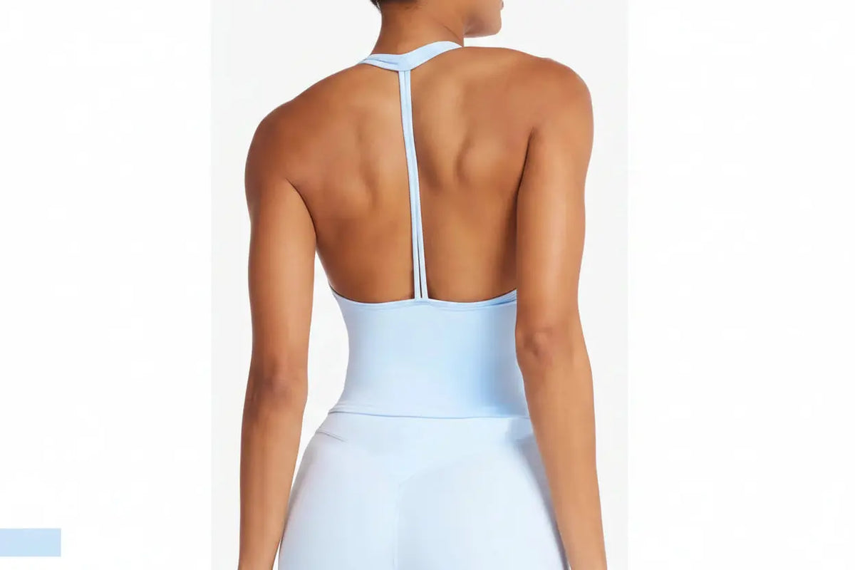 Top Crop Femme Sans Manches Col V Racerback Respirant Fitness - OR278