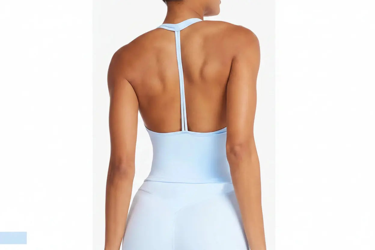 Top Crop Femme Sans Manches Col V Racerback Respirant Fitness - OR278