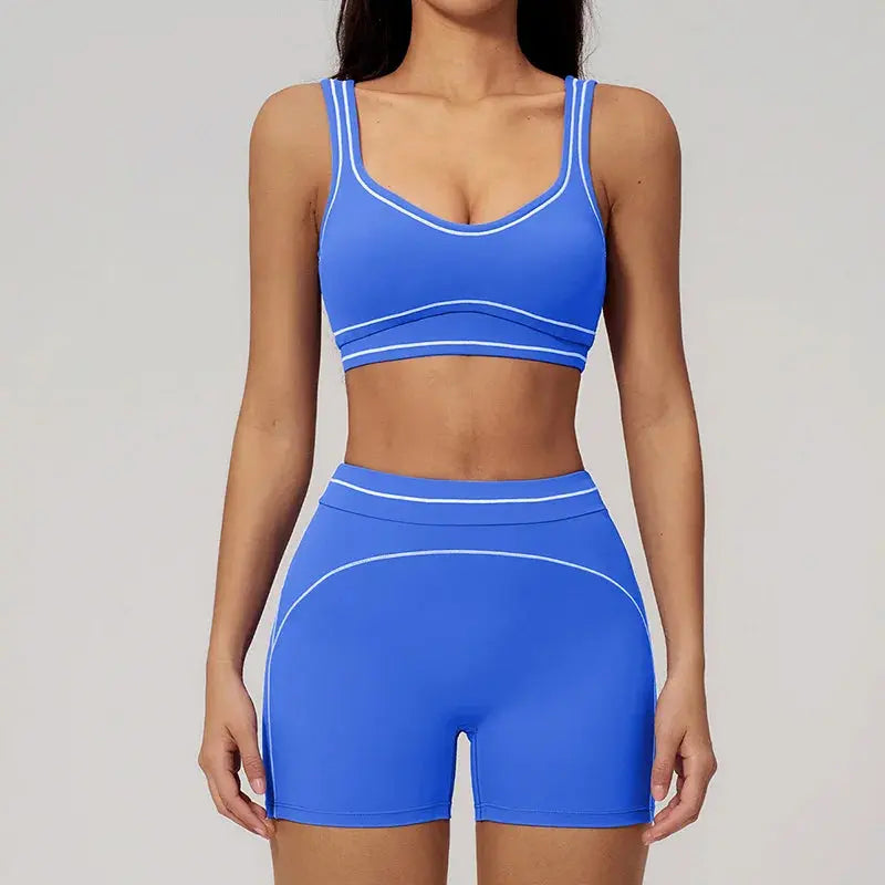 Ensemble de Yoga Brossé avec Coutures Contrastées et Haute Élasticité