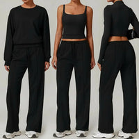 Ensemble Sport Femme 4 Pièces - Débardeur, Sweat à Capuche, Haut à Manches Longues et Pantalon Jogger - Joyyoung