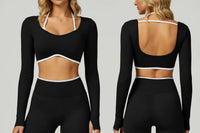 Ensemble Yoga Femme 2 Pièces Sans Couture - Legging Taille Haute et Soutien-Gorge Color Block