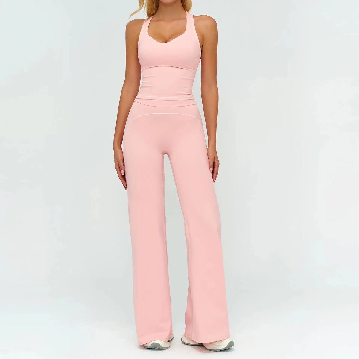 Ensemble Fitness Femme Sans Manches à Rayures Contrastées - Col en V