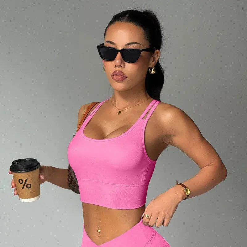 Top Yoga Femme Dos Nu Sans Manches Respirant Maintien Moyen - BG007