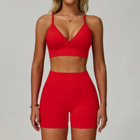 Ensemble Yoga Femme 2 Pièces Sans Couture - Débardeur Col V et Short Taille Haute - Yes7790-WXDK