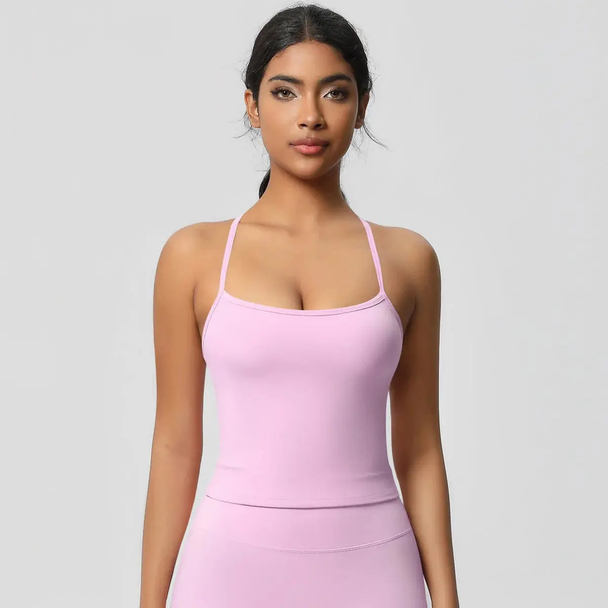 Ensemble Yoga Femme 2 Pièces Sans Manches Col Halter Côtelé Sans Couture - Y3530118
