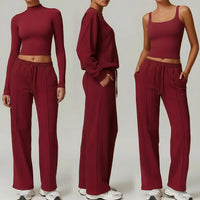 Ensemble Sport Femme 4 Pièces - Débardeur, Sweat à Capuche, Haut à Manches Longues et Pantalon Jogger - Joyyoung