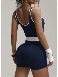 Combinaison Yoga Femme Sans Manches Rayures Contraste Effet Push-Up - XY522