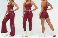Ensemble Fitness Femme Sans Manches à Rayures Contrastées - Col en V