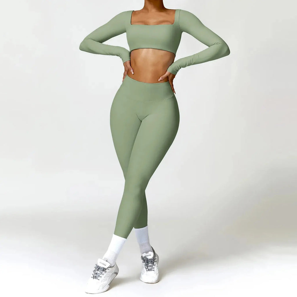 Ensemble Fitness Femme 2 Pièces - Débardeur Col Carré et Legging Taille Haute - 1601373128627