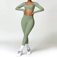 Ensemble Fitness Femme 2 Pièces - Débardeur Col Carré et Legging Taille Haute - 1601373128627