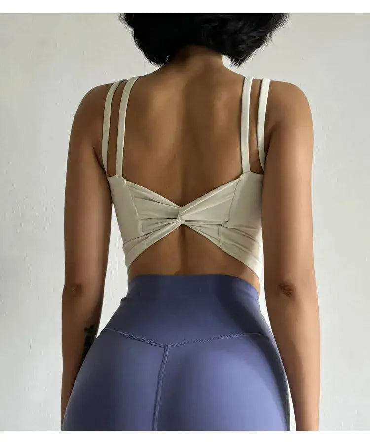 Débardeur Femme Dos Nu à Bretelles Croisées - Col en U Couleur Unie