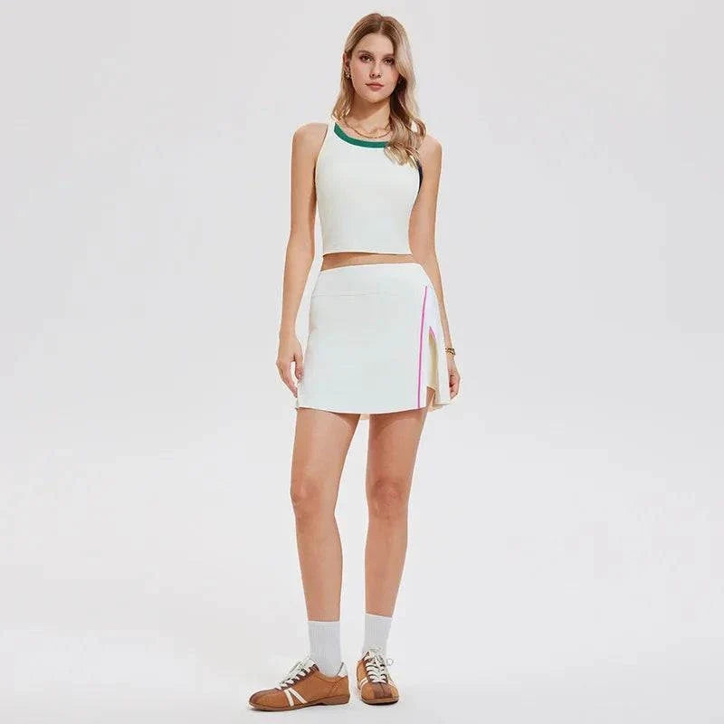 Ensemble Ace féminin débardeur et jupe-short fitness en nylon élasthanne respirant et extensible