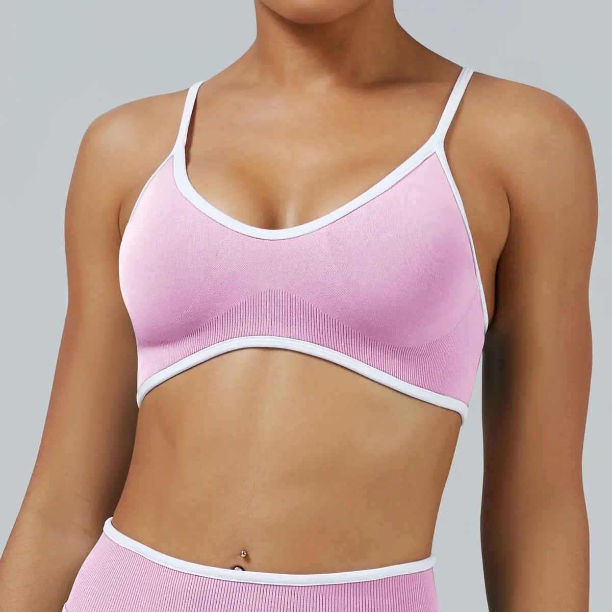 Ensemble Yoga Femme 2 Pièces Sans Couture - Legging Taille Haute et Soutien-Gorge Color Block